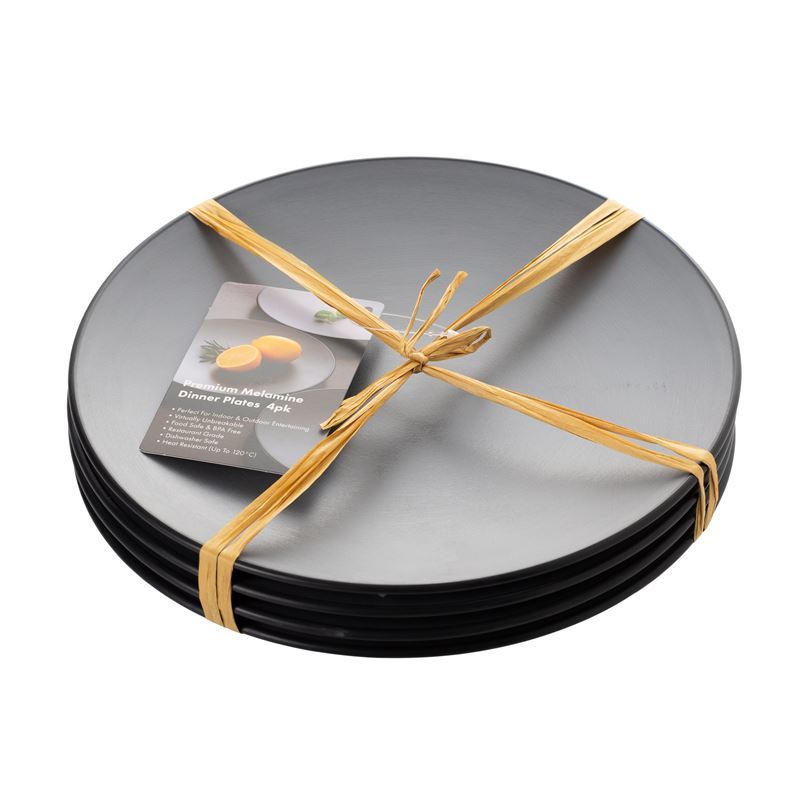 Cou Cou by Inmiron – Melamine Premium Plate 25.4cm Set of 4 Grey Black