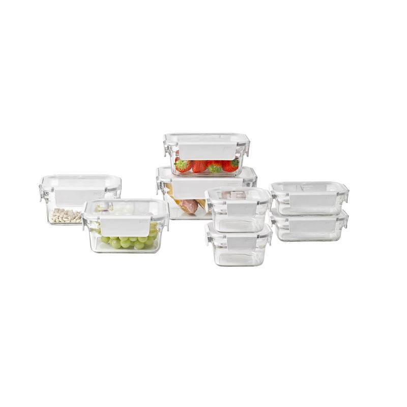 Glasslock – 8 Piece Premium White OVEN SAFE Glass Container Set