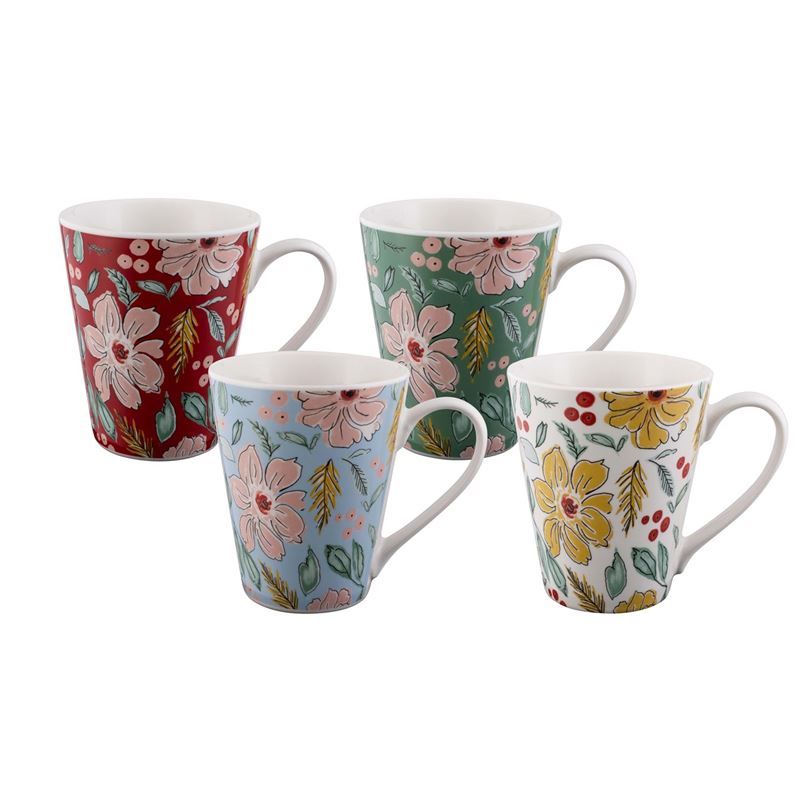 Bundanoon – New Bone China Artistic Blooms Conical Mug 400ml Set of 4