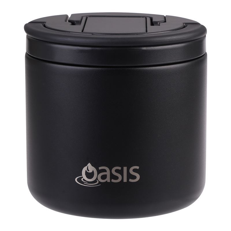 Oasis – Stainless Steel Double Wall Insulated Food Flask with Quick Release Lid and Spoon 550ml Black
