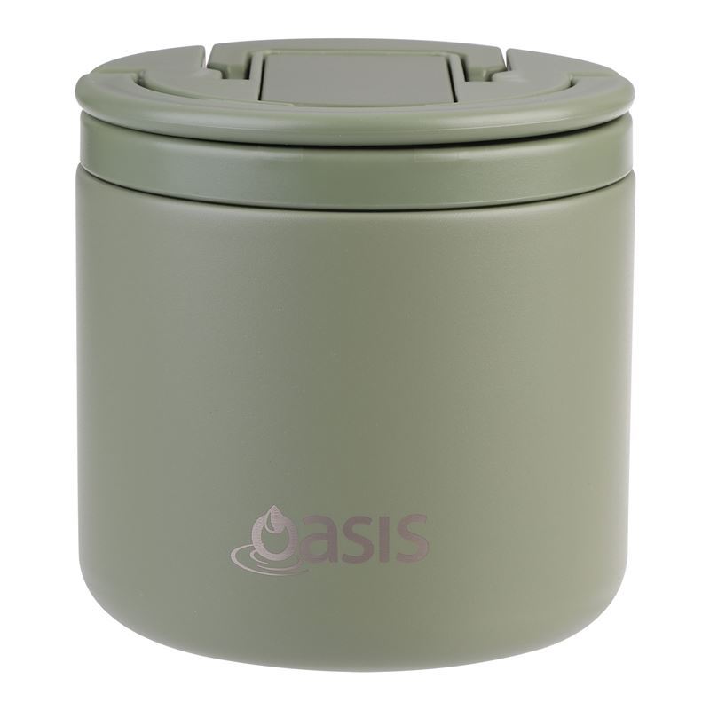 Oasis – Stainless Steel Double Wall Insulated Food Flask with Quick Release Lid and Spoon 550ml Olive Green