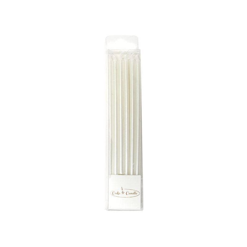 Cake & Candle – Tall Cake Candle 12cm Pearlised White Pack of 12