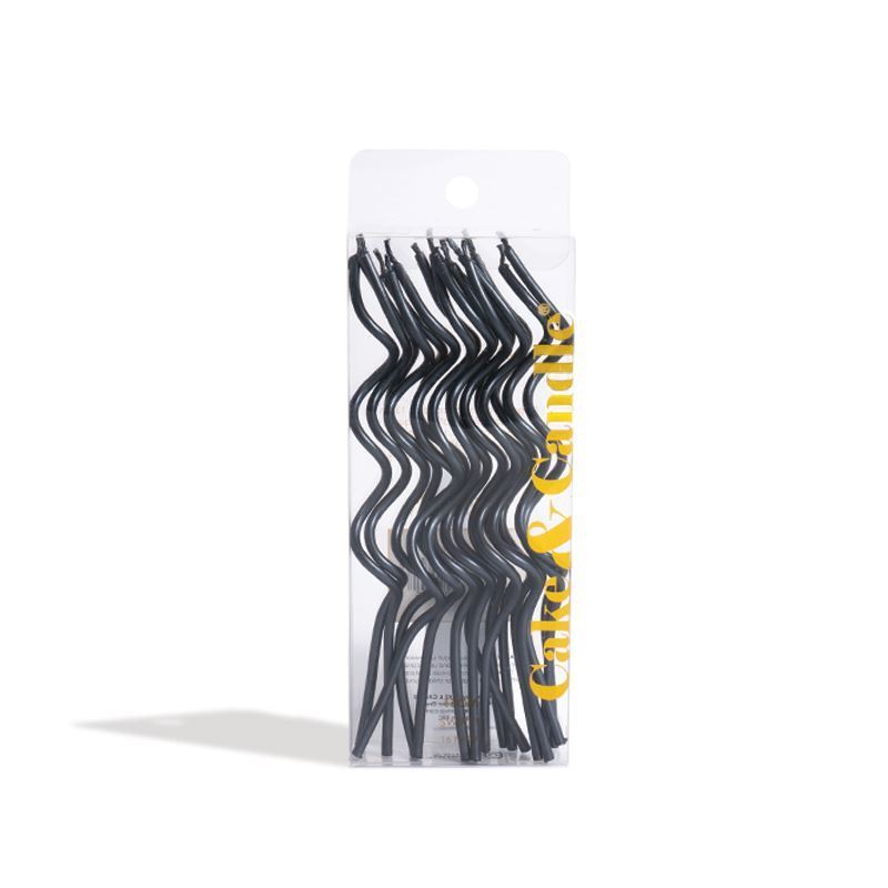 Cake & Candle – Swirly 13cm Cake Candles Black Pack of 16