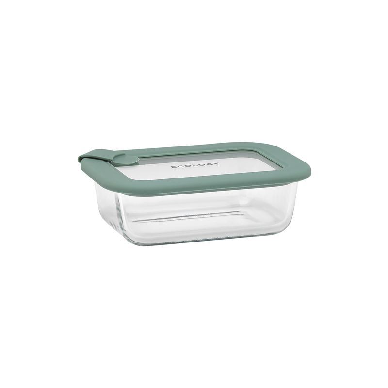 Ecology – Store Rectangular Borosilicate Container with Glass Lid and Silicone Seal & Vent 370ml Eucalyptus