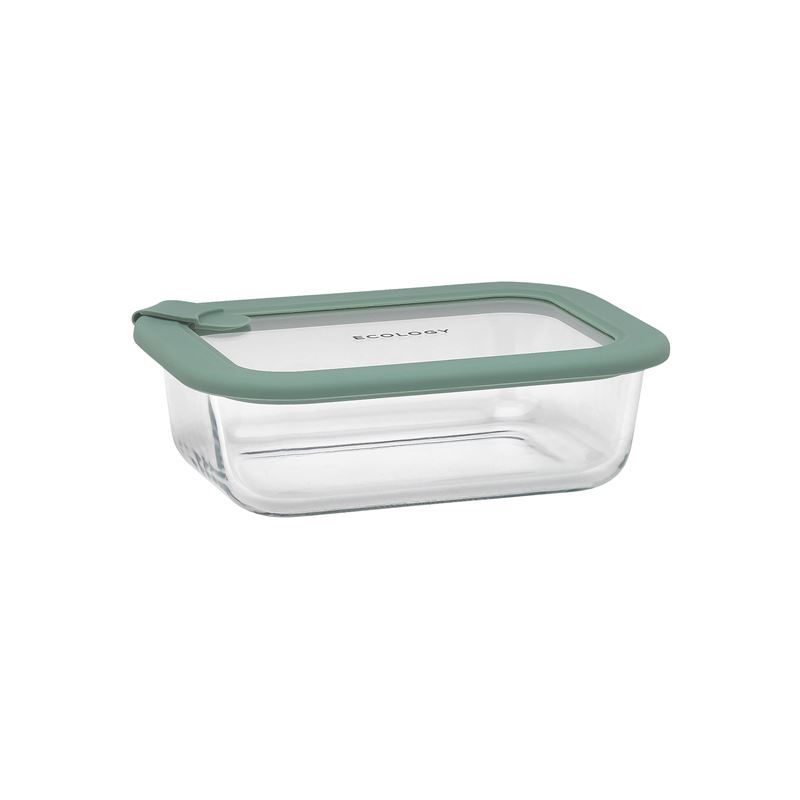 Ecology – Store Rectangular Borosilicate Container with Glass Lid and Silicone Seal & Vent 640ml Eucalyptus