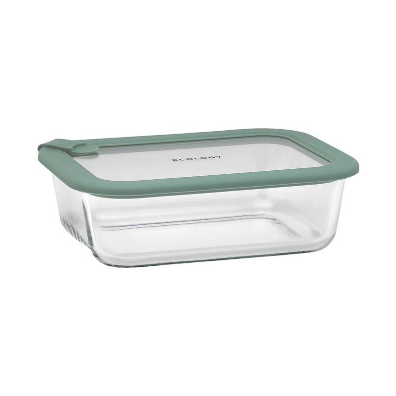 Ecology – Store Rectangular Borosilicate Container with Glass Lid and Silicone Seal & Vent 1050ml Eucalyptus
