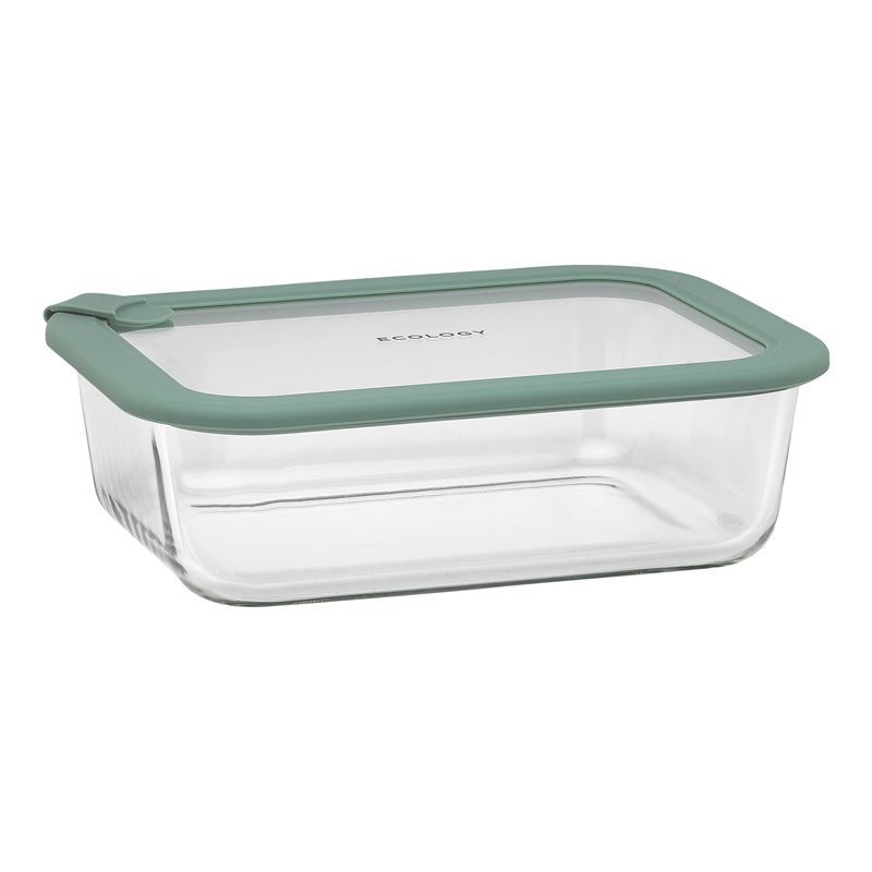 Ecology – Store Rectangular Borosilicate Container with Glass Lid and Silicone Seal & Vent 1520ml Eucalyptus