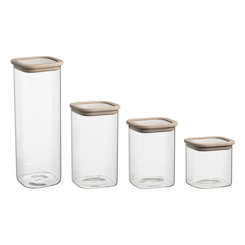 Ecology – Store Square Borosilicate Container with Glass Lid and Silicone Seal Set of 4