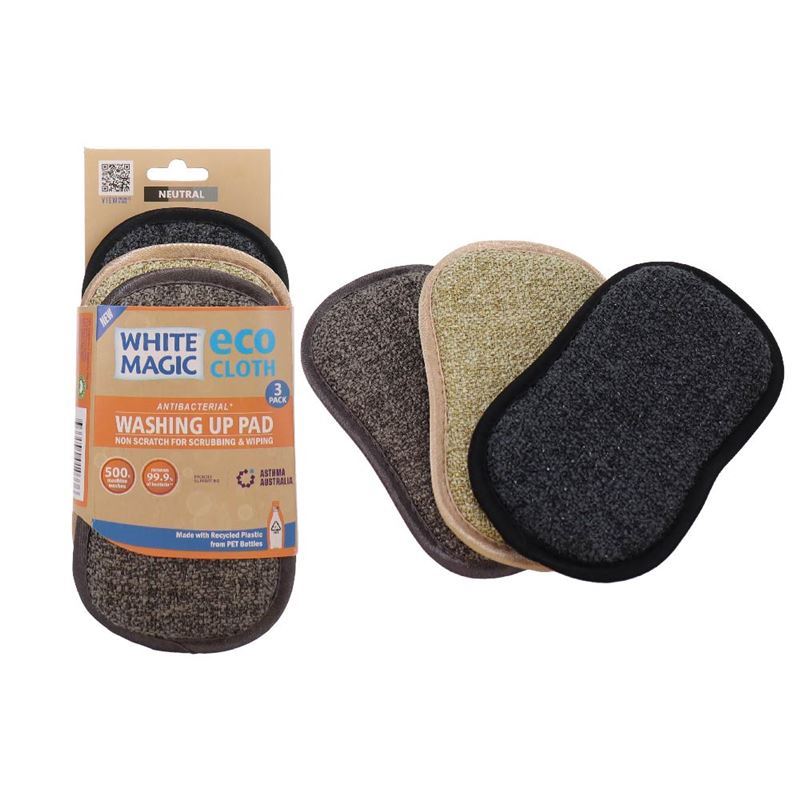 White Magic – Eco Cloth Microfibre Washing Up Pad Neutral Pack of 3