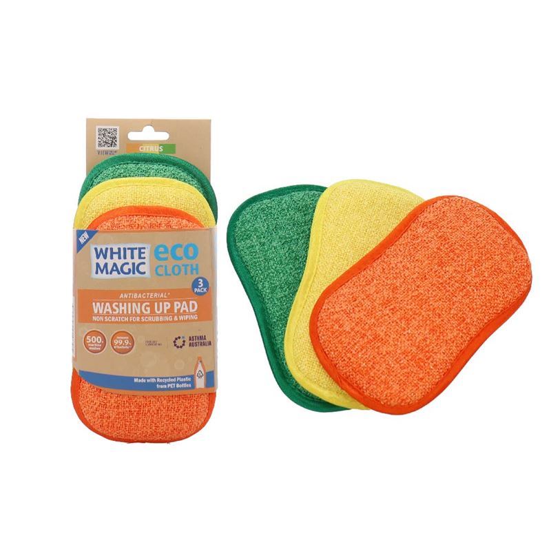 White Magic – Eco Cloth Microfibre Washing Up Pad Citrus Pack of 3