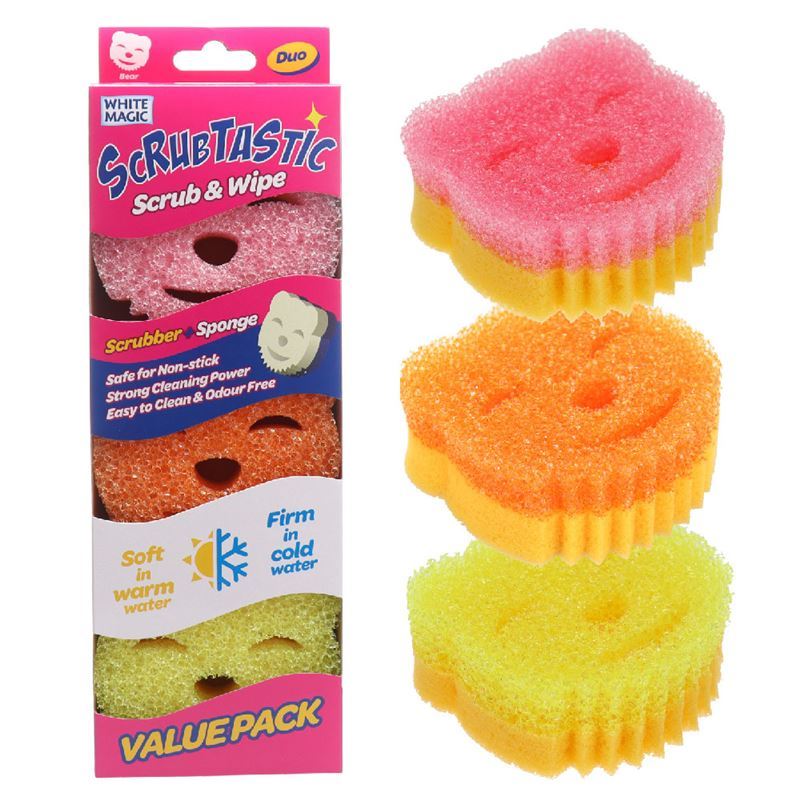 White Magic – Scrubtastic Scrub & Wipe Sponge Duo Pack of 3