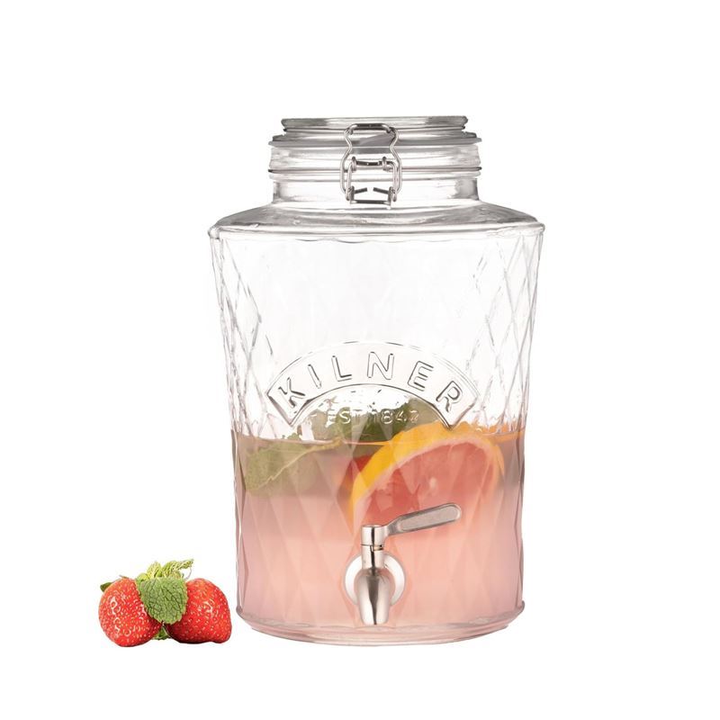 Kilner – Clip Top Diamond Dispenser with Stainless Steel Tap 5Ltr 30x20cm