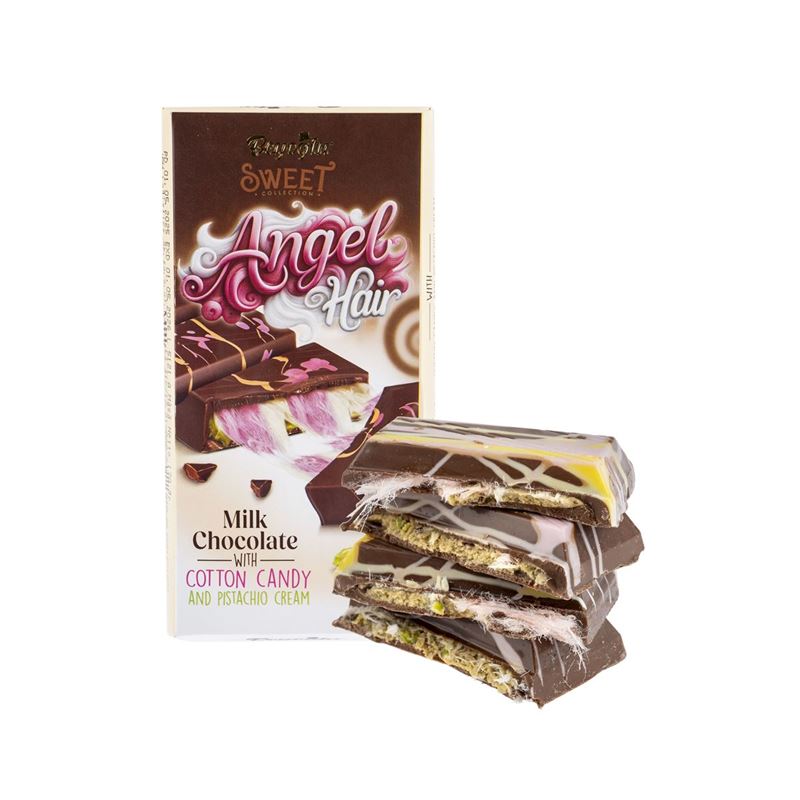 Beyoglu – Angel Hair Milk Chocolate filled with Cotton Candy & Pistachio Cream Block 170g (Product of Türkiye)