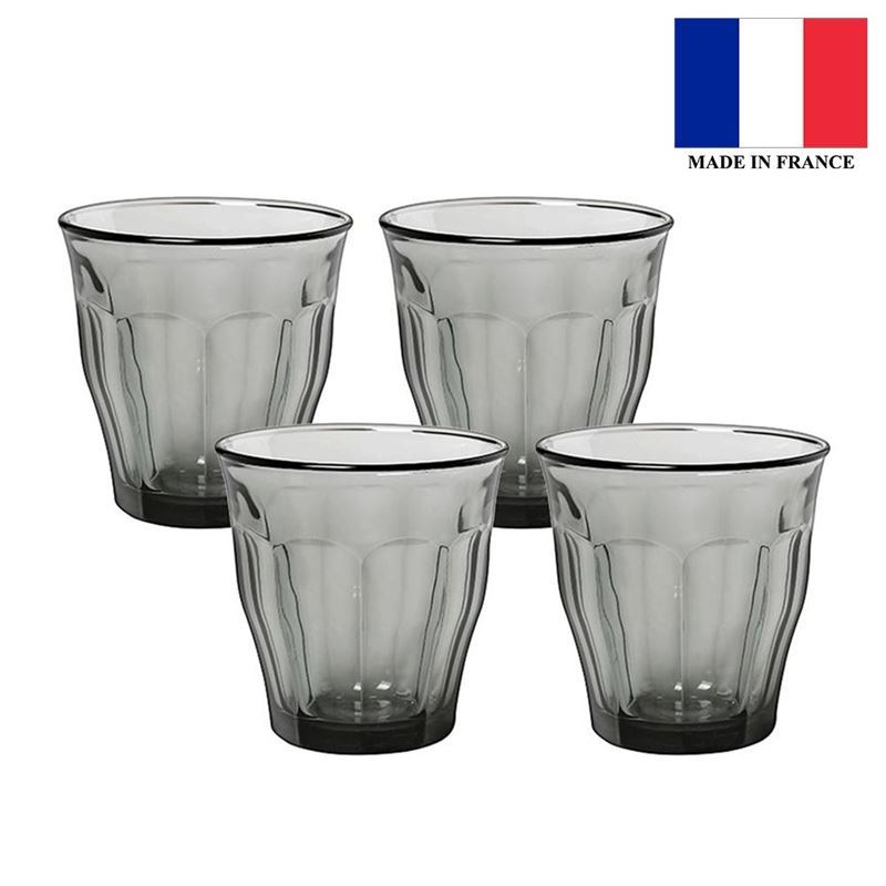 Duralex – Picardie Grey Tempered Glass Tumblers 250ml Set of 4 (Made in France)