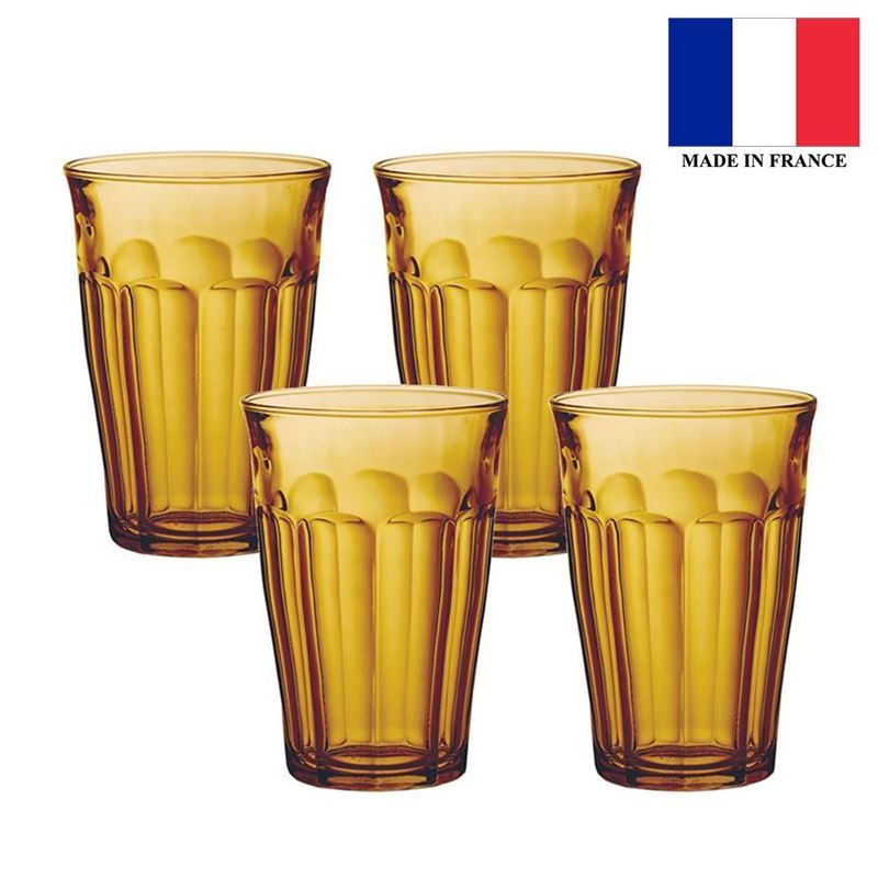 Duralex – Picardie Amber Tempered Glass Tumbler 360ml Set of 4 (Made in France)