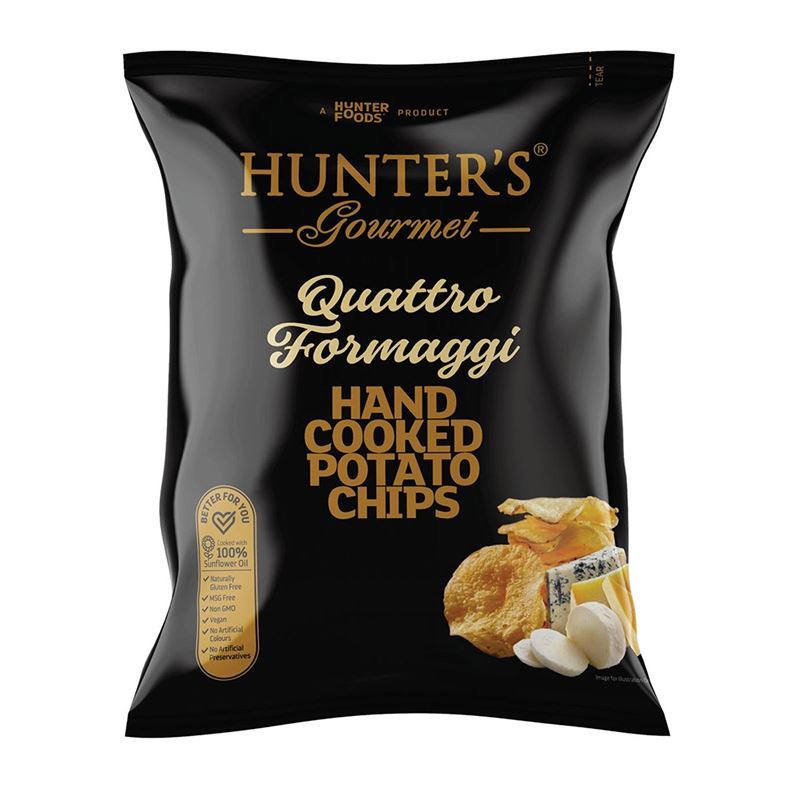Hunter’s Gourmet Hand Cooked Potato Chips Gold Collection – Quattro Formaggi Bag 125g