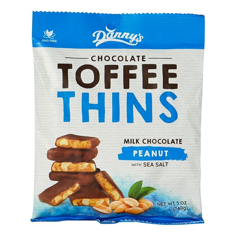 Danny’s Toffee Thins – Choc coated Peanut & Sea Salt 140g