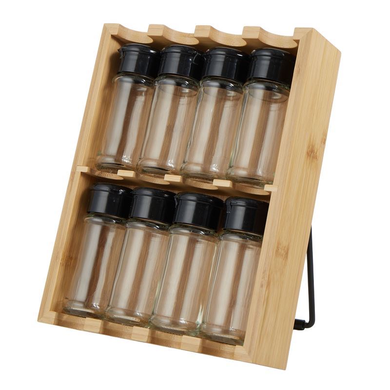 Davis & Waddell – Spice Holder 8 Glass Canisters in Bamboo Display Tray 25.5×5.8×19.8cm