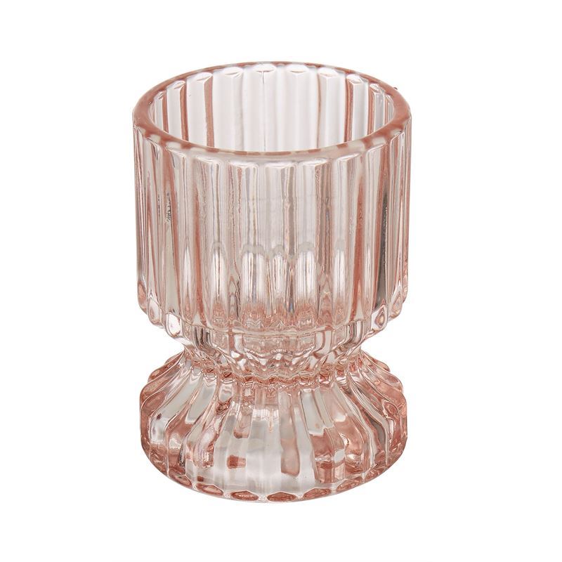 Emporium – Glass Tea Light and Pillar Candle Holder Beige 7.2×9.8cm