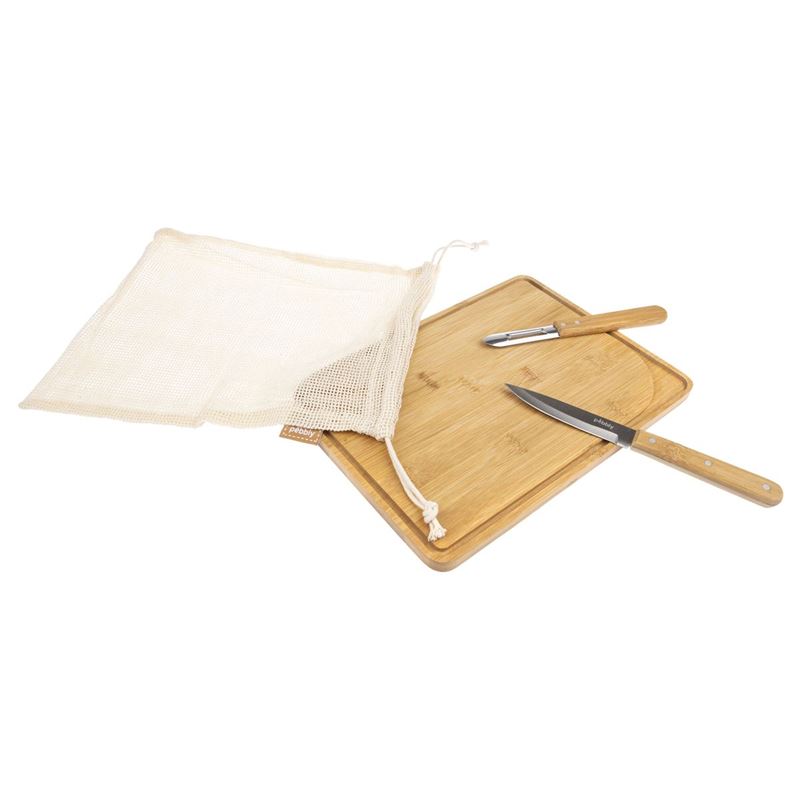 Pebbly – Chef – Knife, Peeler Board and Mesh Bag 4pc Set