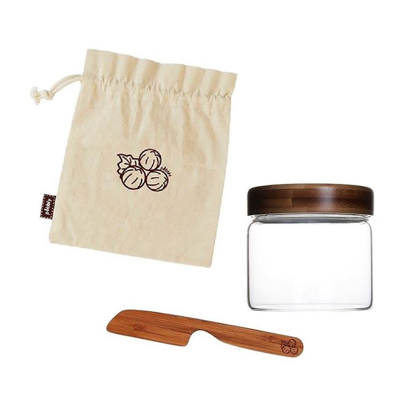 Pebbly – Homemade 3pc Jar with Bamboo Lid, Spreader & Cotton Bread Bag Kit