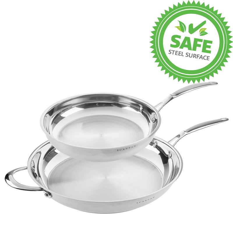 Scanpan – Satin 18/10 Stainless Steel Induction Twin Pack with LARGE Frypans 24 and 32cm