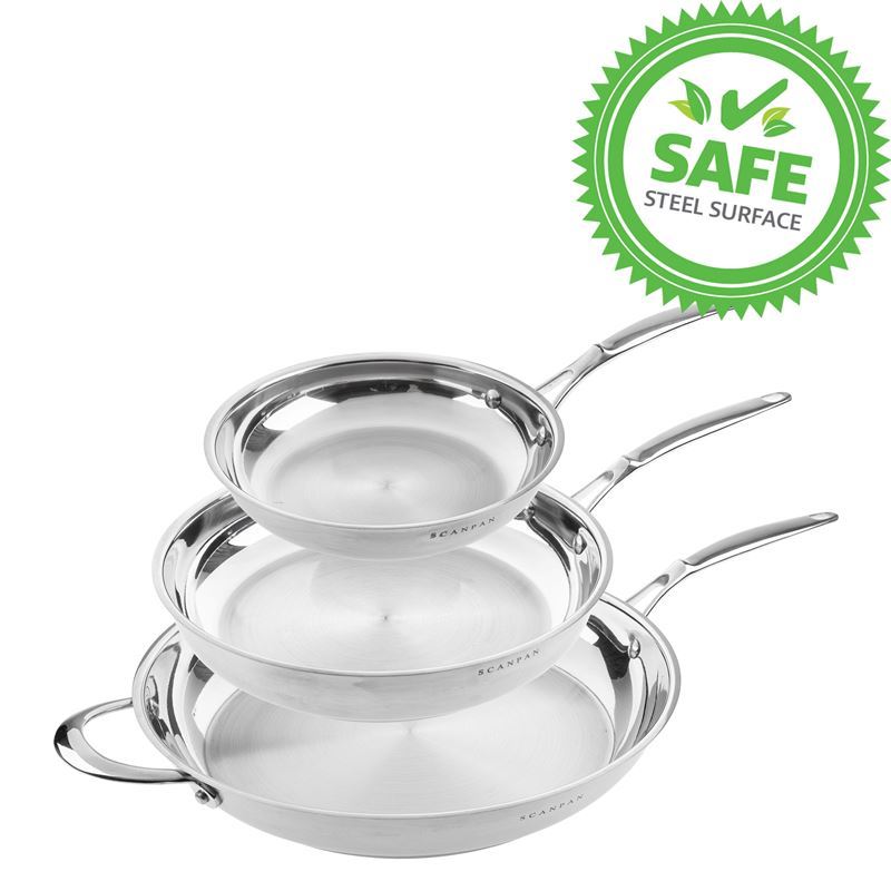 Scanpan – Satin 18/10 Stainless Steel Induction Triple Pack with LARGE Frypan 20 + 26 and 32cm