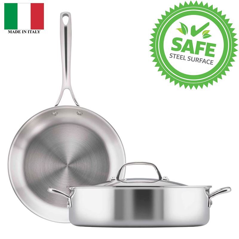 Essteele – Eternita Multi-Clad Stainless Steel Twin Pack 26cm Skillet + 30cm Covered Sauteuse (Made in Italy)