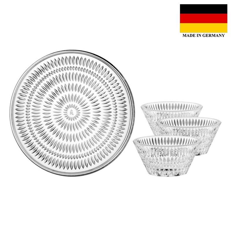 Nachtmann Crystal – Ethno 4pc Serving Set – Plate 22cm & 3 Serving Bowls 11cm  (Made in Germany)