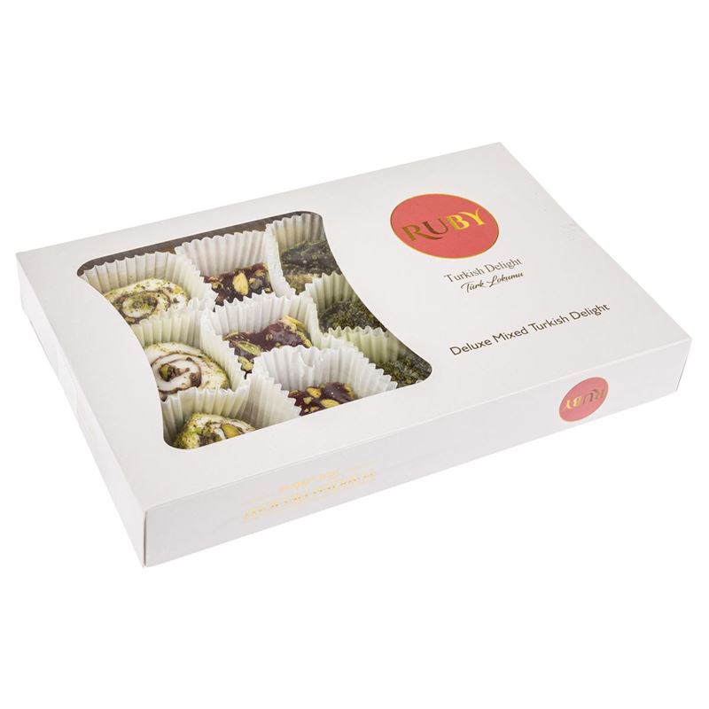 Ruby – Deluxe Mixed Turkish Delight Pistachio & Pomegranate Gift Box 200g