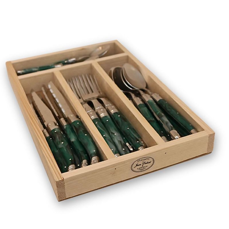 Laguiole by Jean Dubost – Authentic French Made Maison Malachite 24pc Cutlery Set (Made in France)