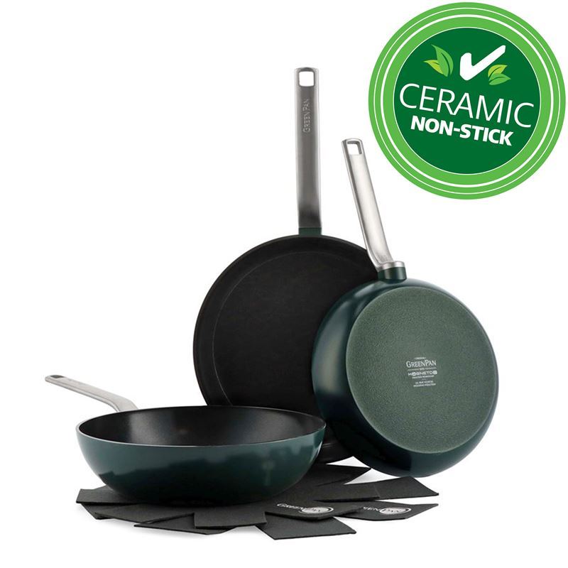 Greenpan – Evolution Thermolon CERAMIC Non-Stick Induction 3pc Cookware set with 2 Pan Protectors