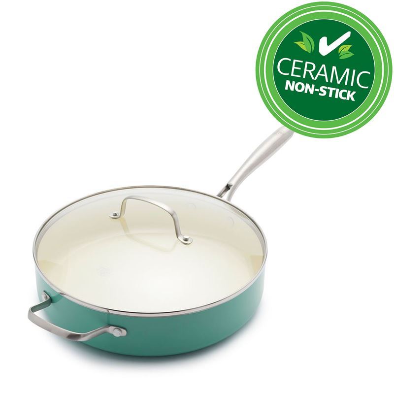 Green Life – Porpoise Thermalon CERAMIC Non-Stick Turquoise 30cm Covered Skillet with Helper Handle 4.8Ltr