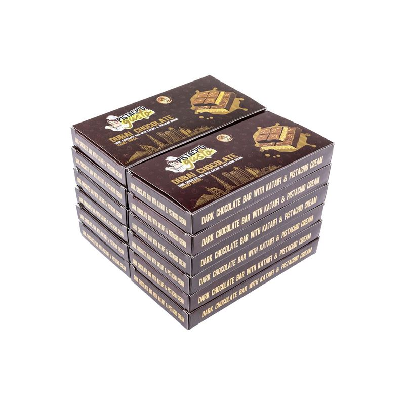 ByGusto – Pistachio Gusto Dubai Style Pistachio Kataifi with Dark Belgian Chocolate Block 200g Pack of 12 BULK BUY DOZENS (Product of Türkiye)