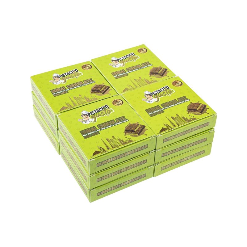 ByGusto – Pistachio Gusto Dubai Style Pistachio Kataifi with Milk Belgian Chocolate Block  100g Pack of 12 BULK BUY DOZENS (Product of Türkiye)