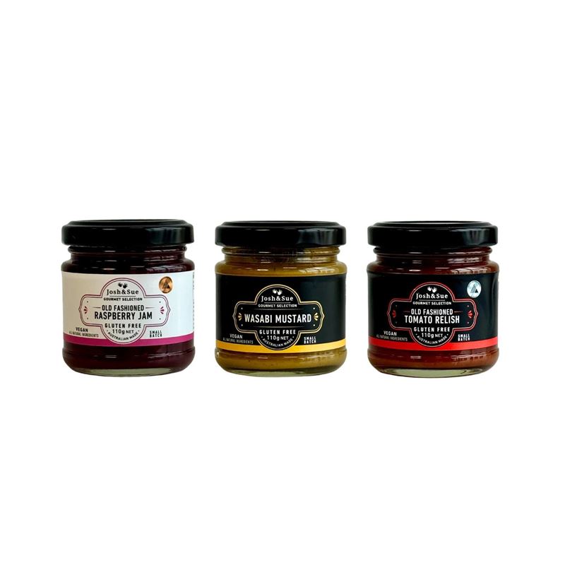 Josh & Sue – Mini Staycation Mustard, Jam and Relish Gift Pack (Product of Australia)