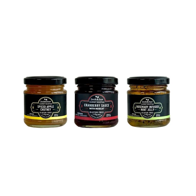 Josh & Sue – Mini Spiced Apple, Cranberry, Mint Sauce Gift Pack (Product of Australia)