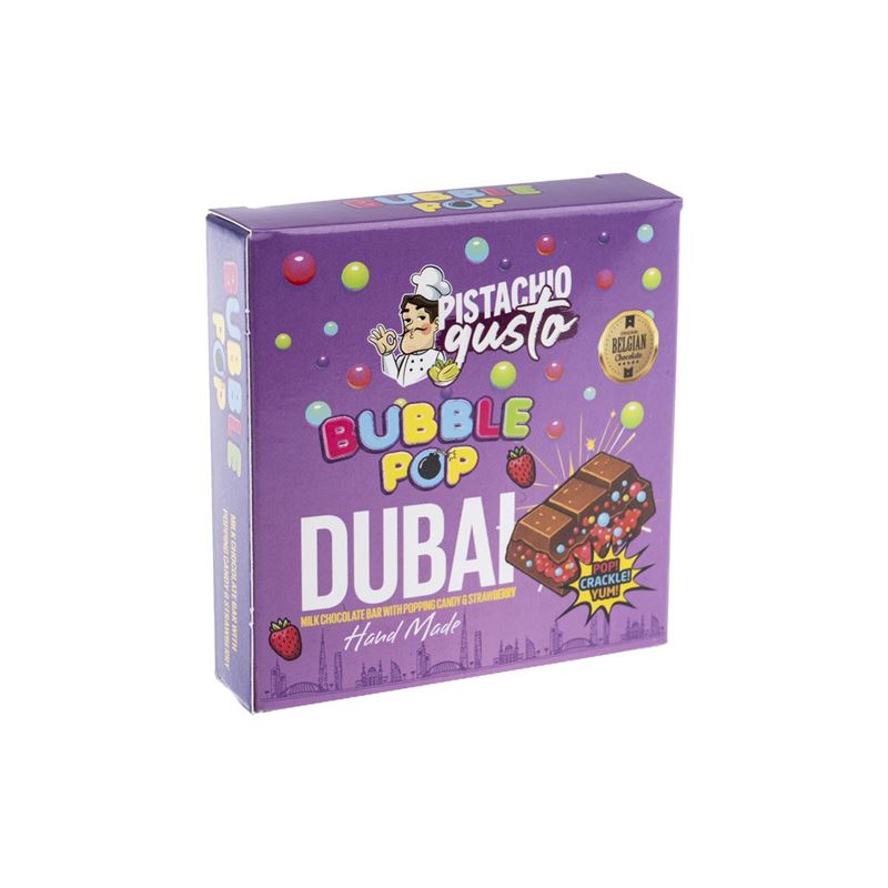 ByGusto – Dubai Style Bubble Pop Popping Candy & Strawberry Block with Belgium Milk Chocolate 100g (Product of Türkiye)