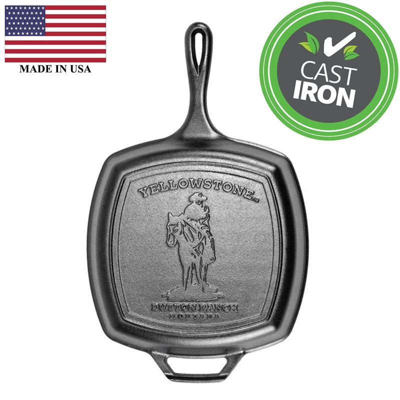 Lodge – Logic Cast Iron Square Grill Pan 27cm with Yellowstone Cowboy Embossed Base (Made in the U.S.A)