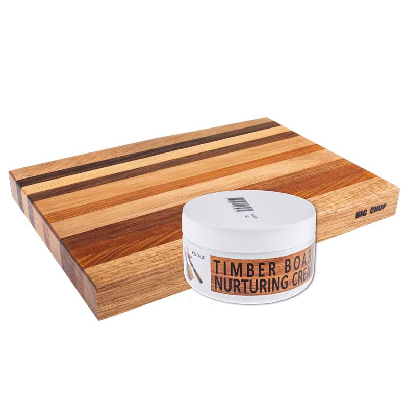 Big Chop – COMBO PACK BOARD & CREAM – Derwent River CHUNKY 5 Timbers Rectangular Board 40x27x4cm With Cream (Made in Australia)