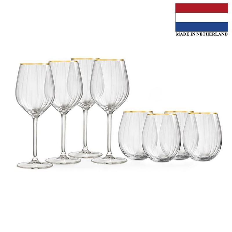 Royal Leerdam – Scarlett Gold Rim Wine and Tumbler Set of 8 (Made in the Netherlands)