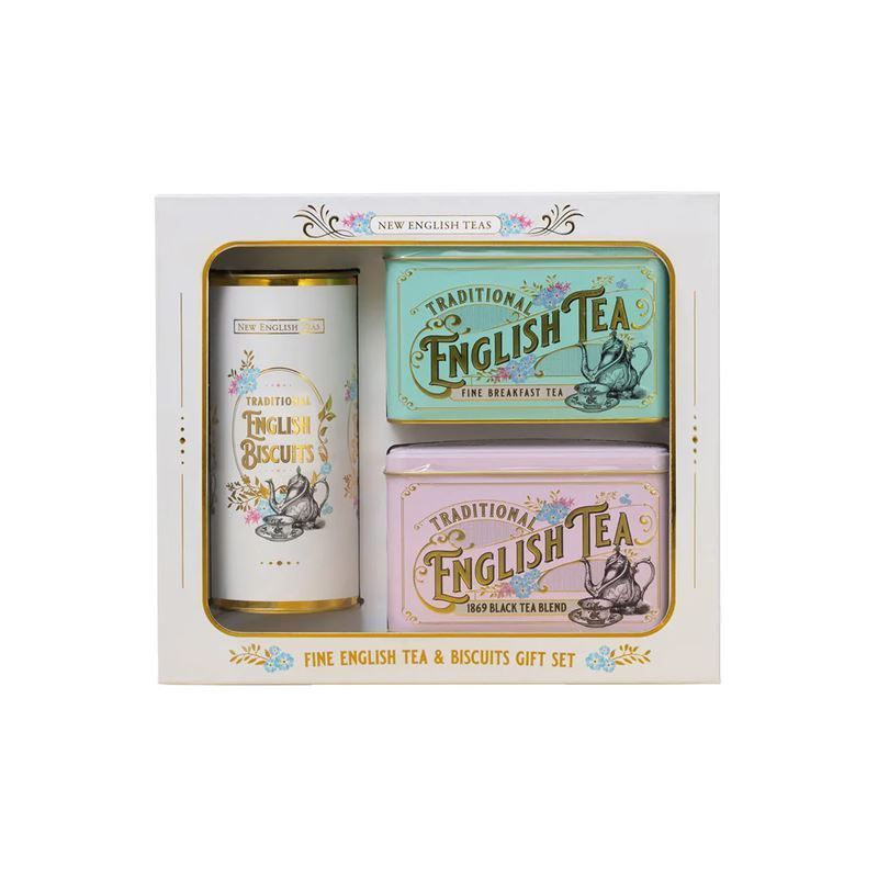 New English Teas – Vintage Victorian 360g Tea with Biscuits Gift Set