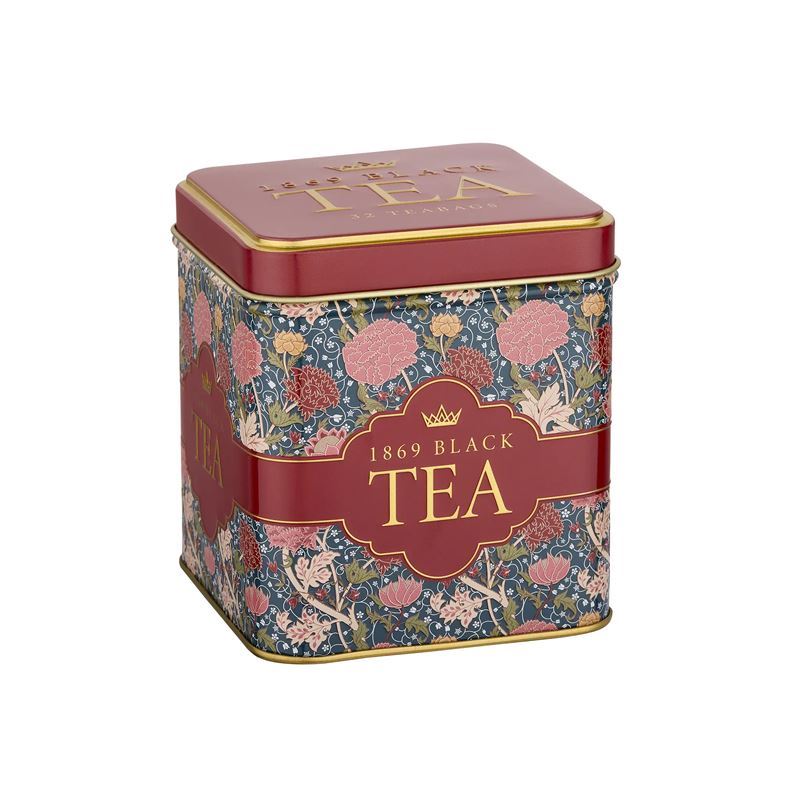 New English Teas – Tapestry Collection 32 1869 Black Tapestry Red Roses Square Gift Tin 64g