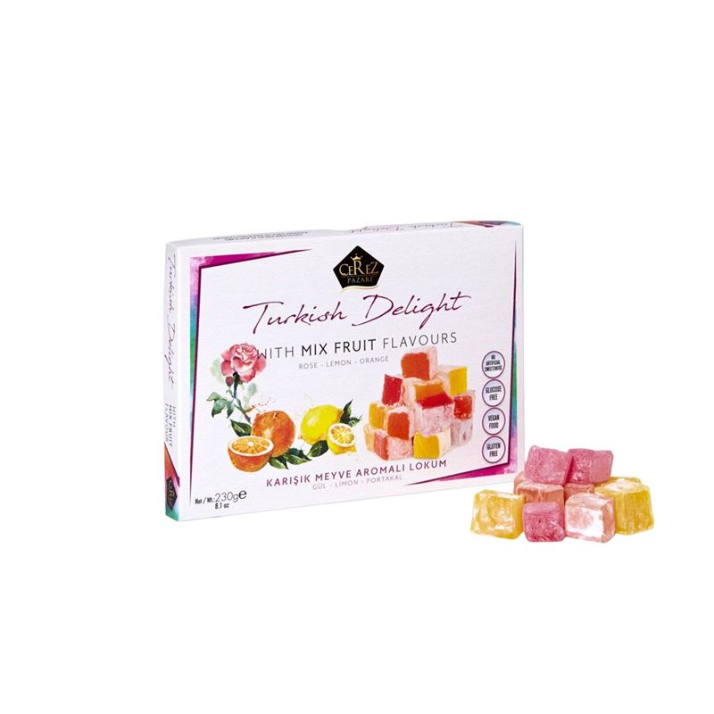 Cerez – Turkish Delight White Box Rose, Orange and Lemon Flavours 230g