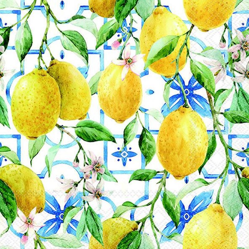 Paperie – Ambiente Luncheon 3-Ply 33x33cm Paper Napkins Pack of 20 Mediterranean Lemons (Made in the Netherlands)
