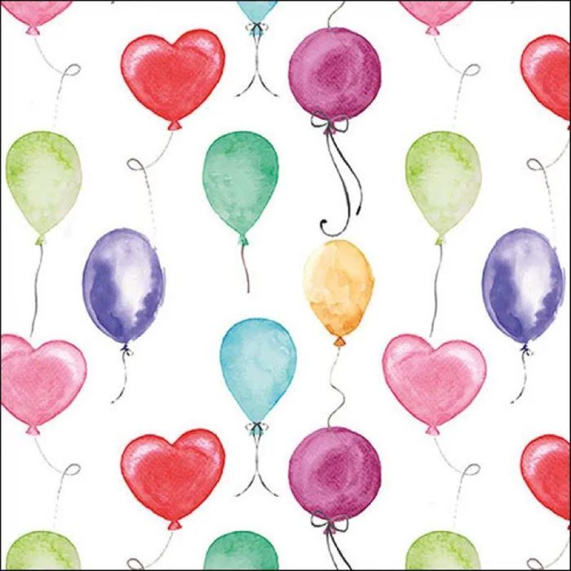 Paperie – Ambiente Luncheon 3-Ply 33x33cm Paper Napkins Pack of 20 Flying Ballons White (Made in the Netherlands)