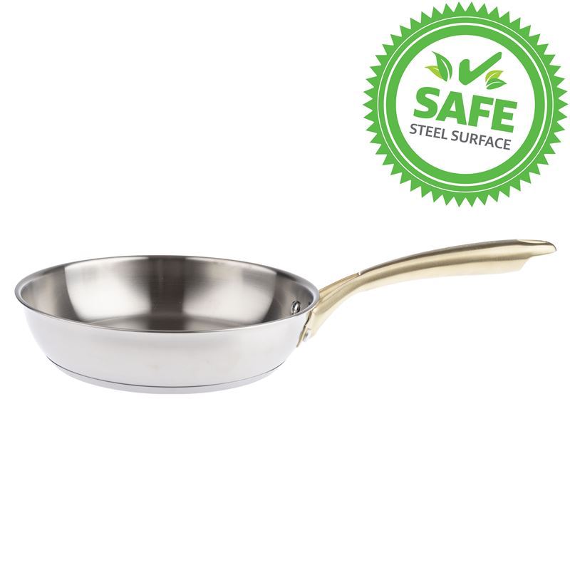 GreenPan – Swift Brushed Stainless Steel with Satin Gold Handles Induction Open Frypan 20cm