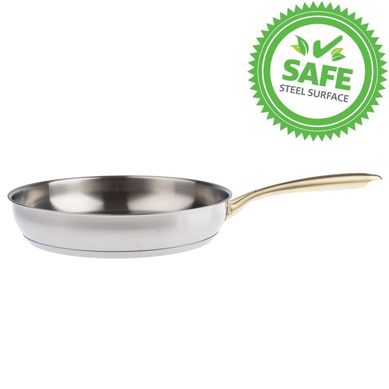 GreenPan – Swift Brushed Stainless Steel with Satin Gold Handles Induction Open Frypan 30cm