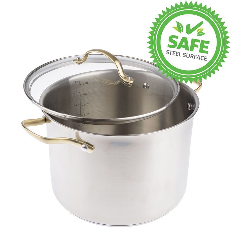 GreenPan – Swift Brushed Stainless Steel with Satin Gold Handles Induction 24cm Covered Stockpot 7.6Ltr