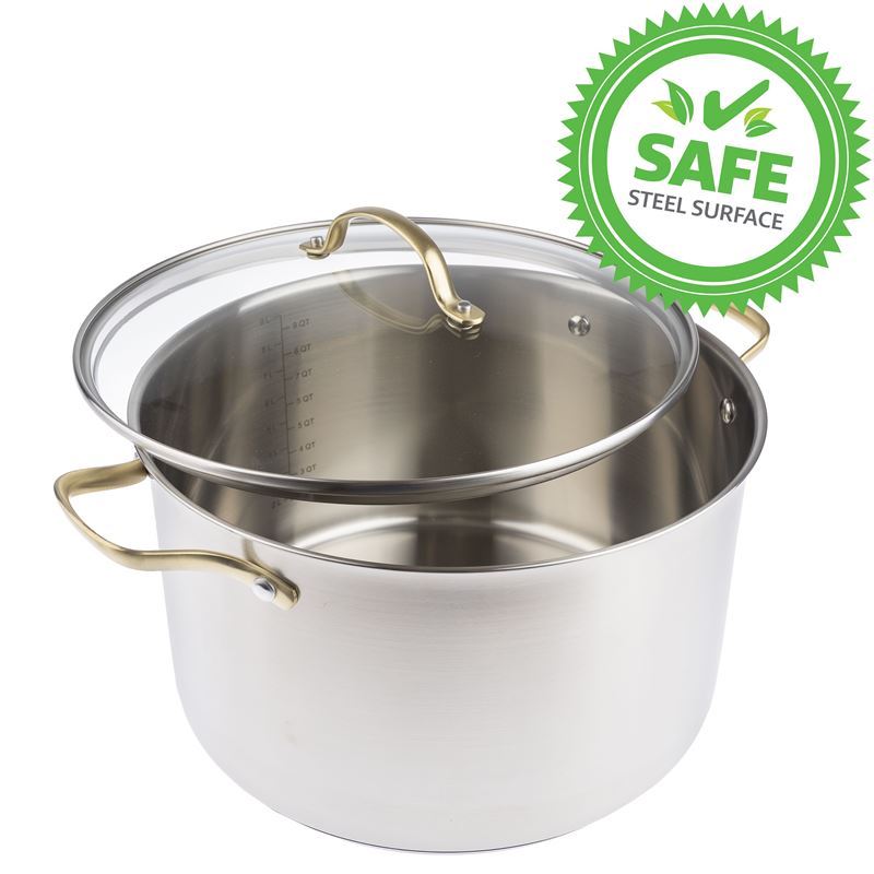 GreenPan – Swift Brushed Stainless Steel with Satin Gold Handles Induction 28cm Covered Stockpot 10Ltr
